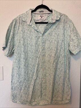 Men's Short-Sleeve Mint Blue Print Button-Down Shirt